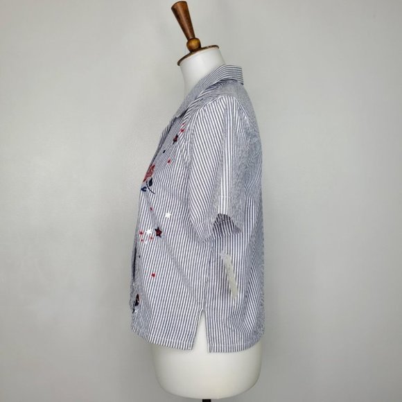 Koret Petite Embroidered Flowers & Stars Striped Top One Piece NEW Size SP - Picture 9 of 16